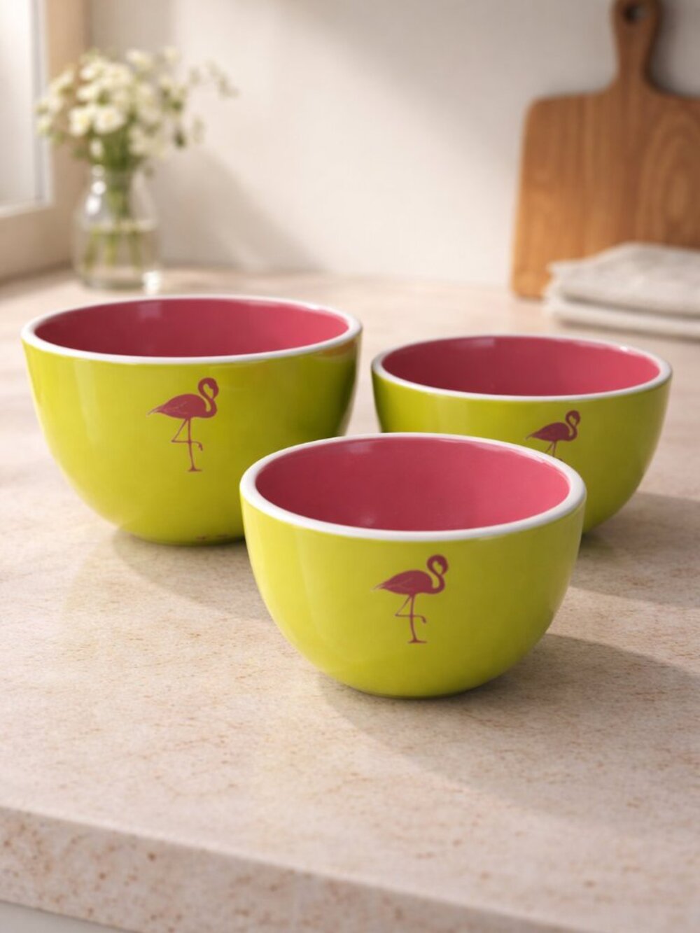 PINK FLAMINGO Lime Green Nesting Bowls Set Of 3 Boston Warehouse